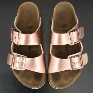 Birkenstock Arizona Girls Soft Footbed Leather Sandal Rose Gold Sz 33 210 L2